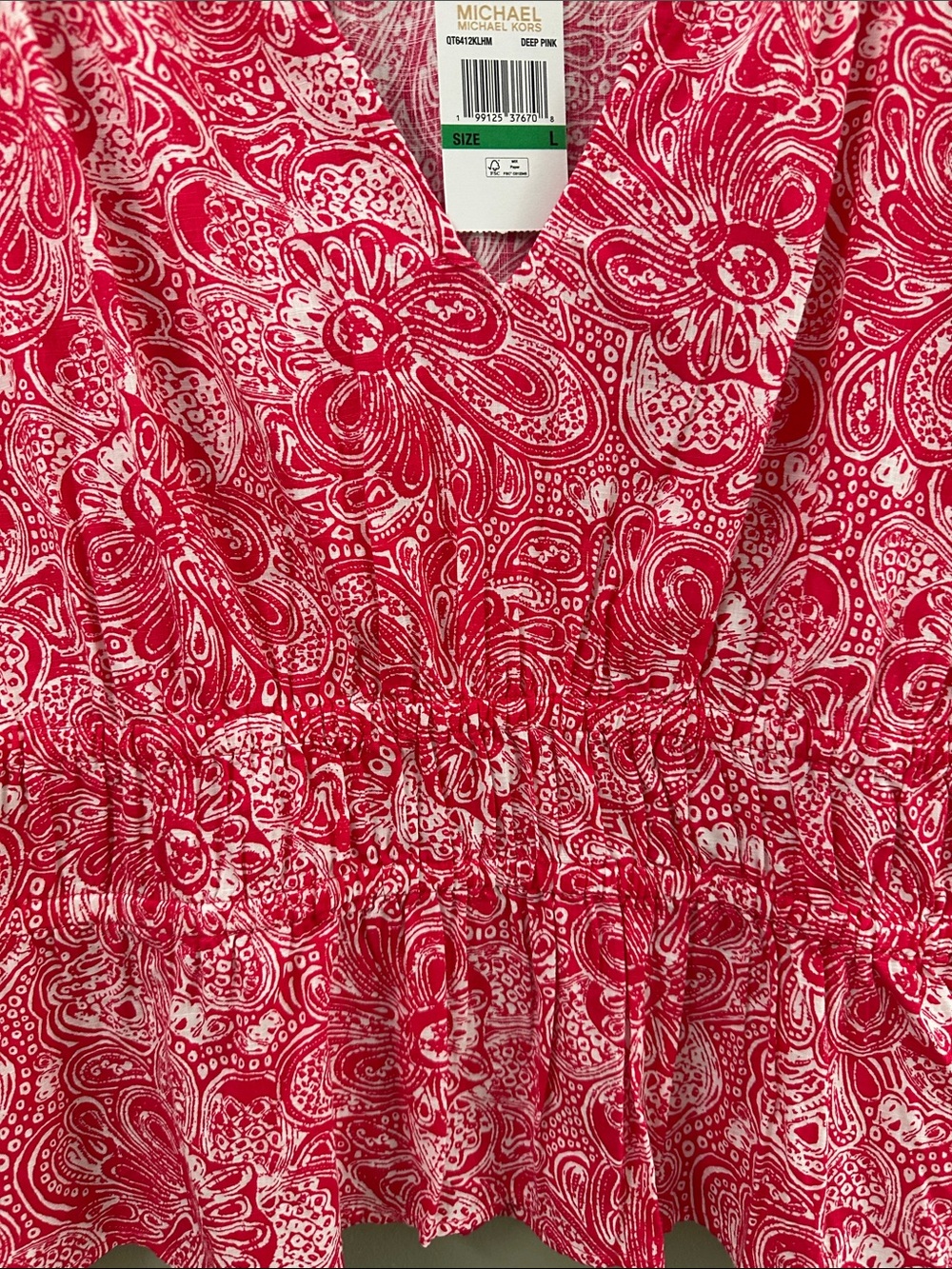 Michael Michael Kors Red Paisley Peplum Blouse Size LG - Picture 5 of 6